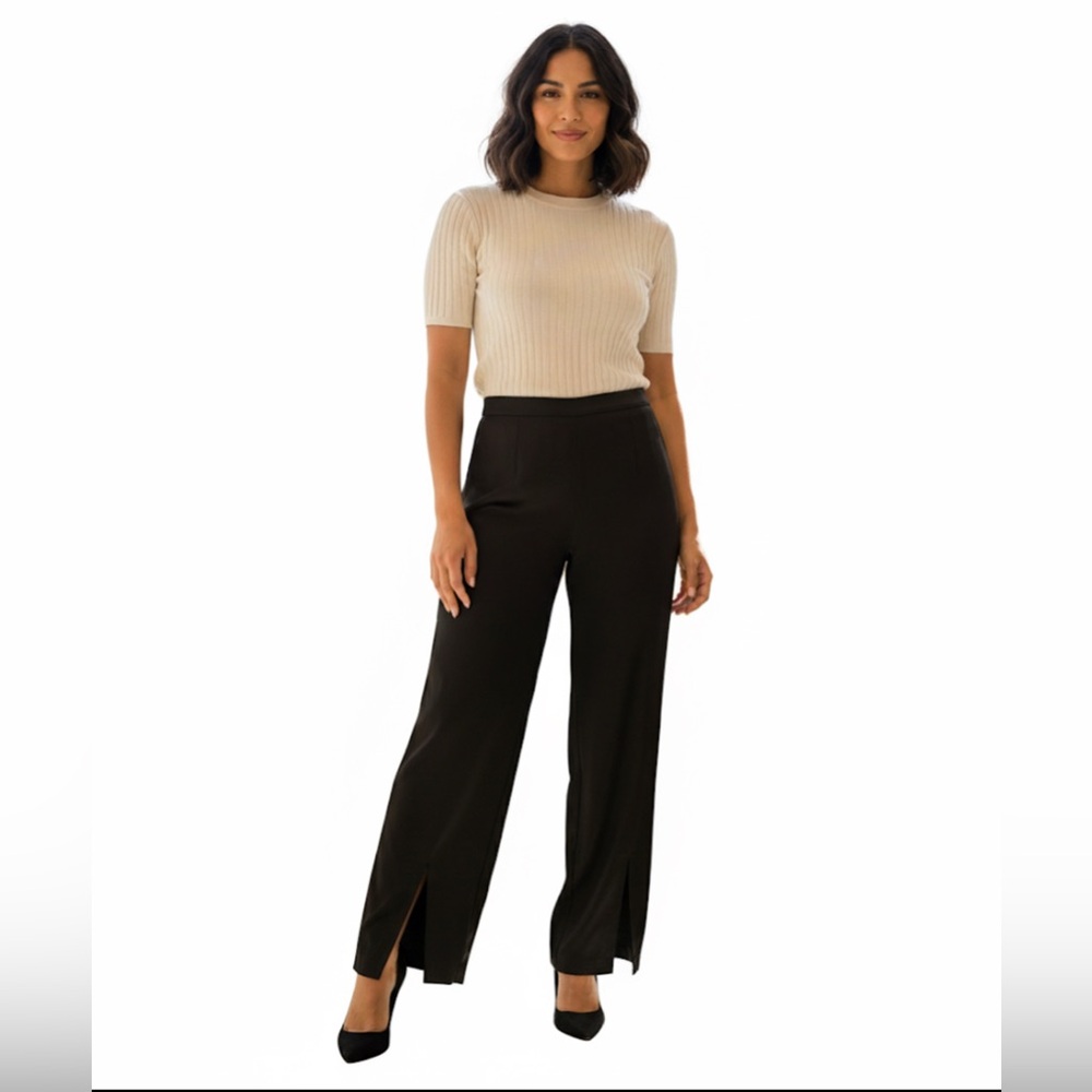 Express Black Wide Leg Satin Front Split Hem Women's Pants Size 6